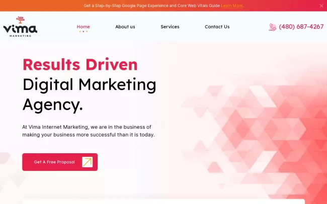 Screenshot of the Vima Marketing Website