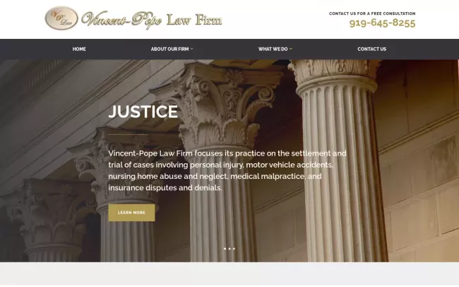 Screenshot of the Vincent-Pope Law Firm, PA Website