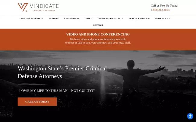 Screenshot of the Vindicate Criminal Law Group Website