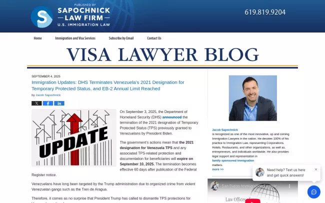 Screenshot of the Visa Lawyer Blog