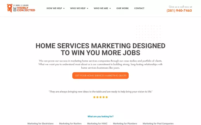Screenshot of the Visibly Connected Home Service Marketing Website