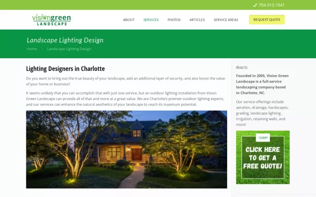 Screenshot of the Vision Green Landscape Website