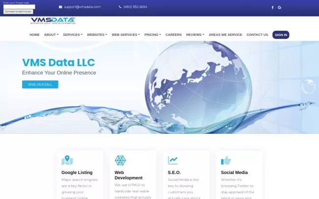Screenshot of the VMS Data LLC Website