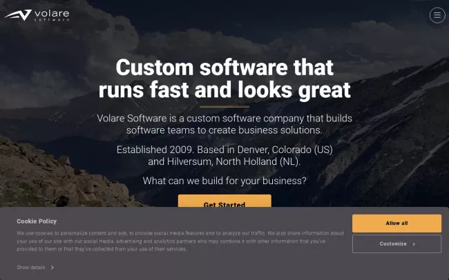 Screenshot of the Volare Software Website
