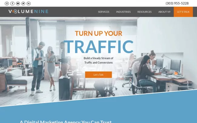 Screenshot of the Volume Nine Website