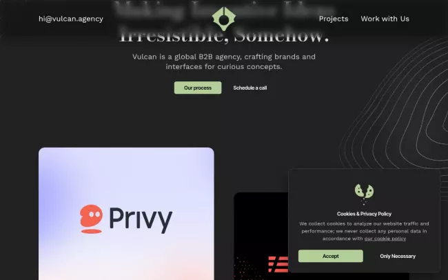Screenshot of the Vulcan Website
