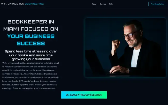 Screenshot of the W.A. Livingston Bookkeeping Website
