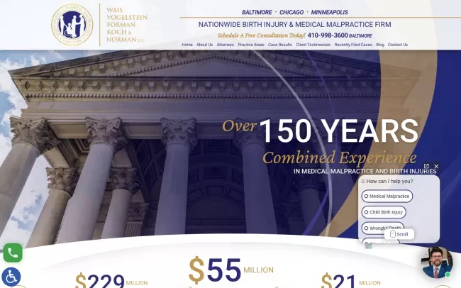 Screenshot of the Wais, Vogelstein, Forman, Koch & Norman, LLC Website