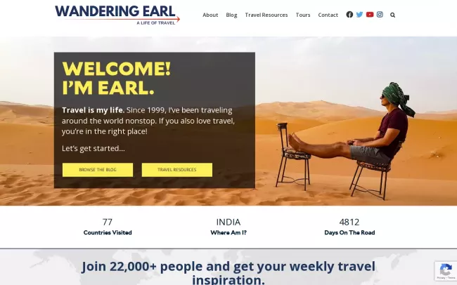 Screenshot of the Wandering Earl Blog