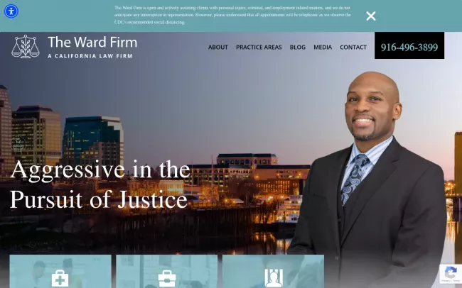 Screenshot of the The Ward Firm - Sacramento Attorney Justin L. Ward Website