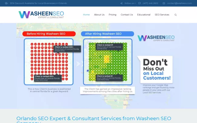 Screenshot of the Washeen SEO Company Website