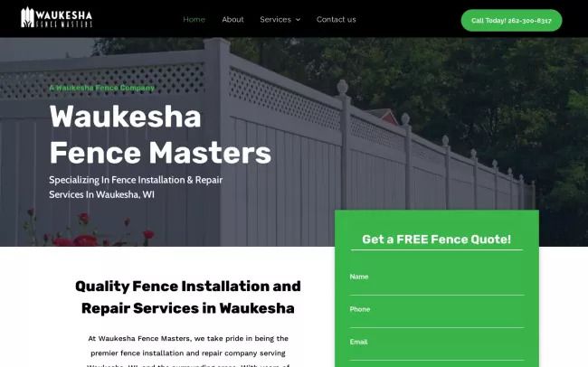 Screenshot of the Waukesha Fence Company Website