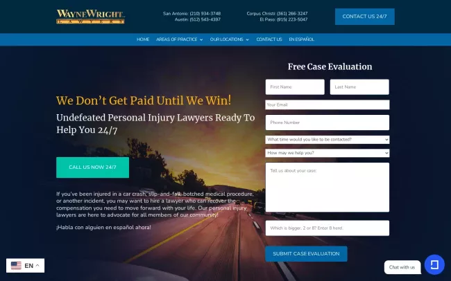Screenshot of the Wayne Wright LLP Website