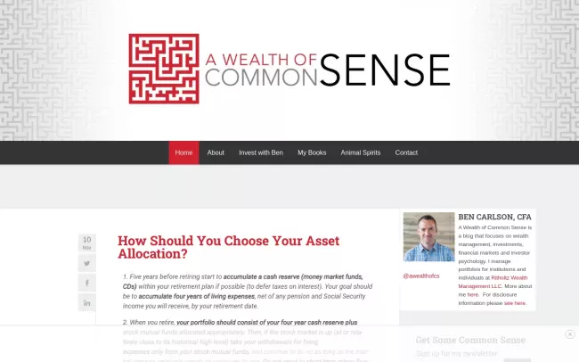Screenshot of the A Wealth of Common Sense Blog