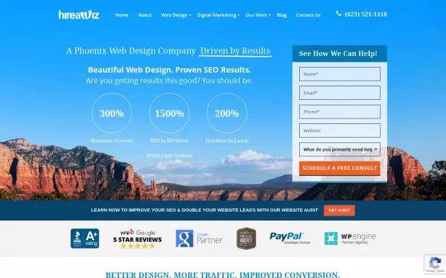 Screenshot of the HireAWiz Web Design Website