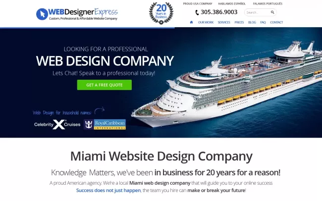 Screenshot of the Web Designer Express Website