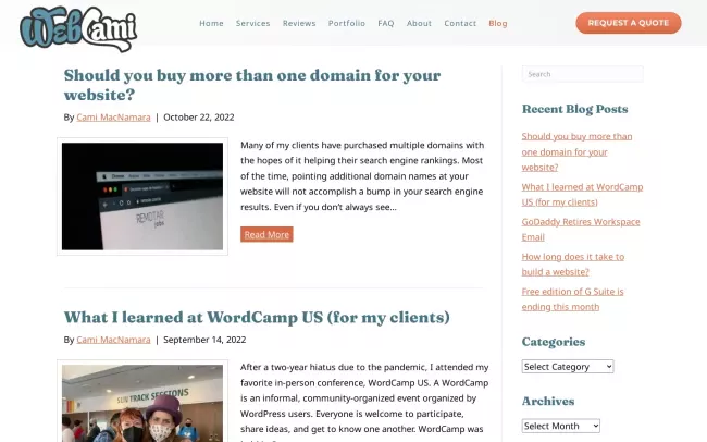 Screenshot of the WebCami Site Design Blog