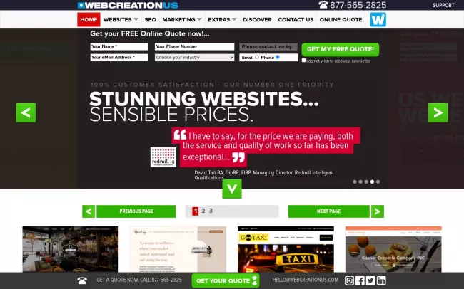 Screenshot of the WebCreationUS Website