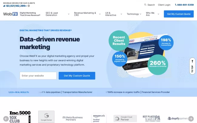 Screenshot of the WebFX Website