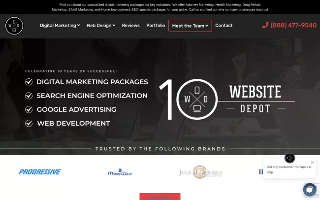 Screenshot of the Website Depot Inc. - Digital Marketing & Web Design Company Website