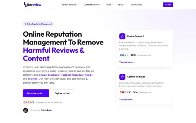Screenshot of the Unreview Website