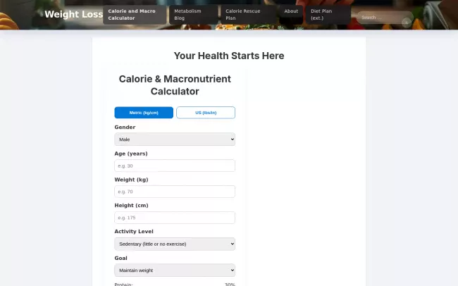 Screenshot of the Weight Loss Website