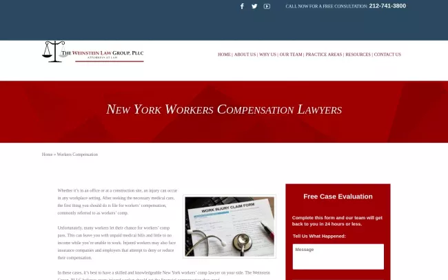Screenshot of the The Weinstein Law Group, PLLC - New York Workers Compensation Attorney Website