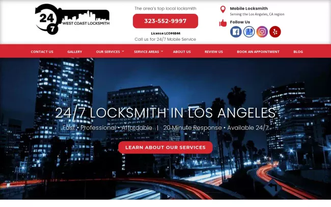 Screenshot of the West Coast Locksmith, Inc. Website