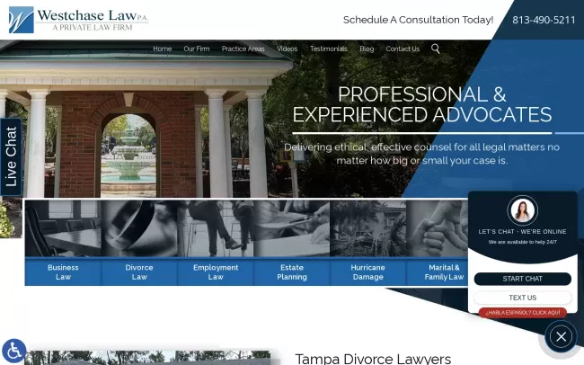 Screenshot of the Westchase Law, P.A. Website