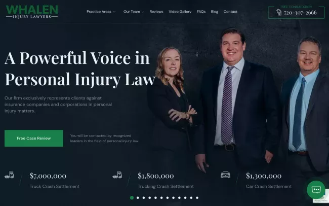 Screenshot of the Whalen Injury Lawyers Website