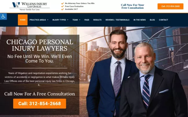 Screenshot of the Willens & Baez Personal Injury Lawyers, P.C. Website