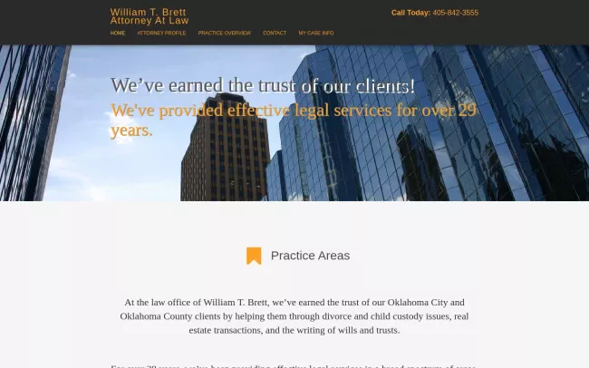 Screenshot of the William T. Brett, Attorney at Law Website