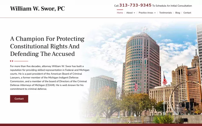 Screenshot of the William W. Swor, PC Website