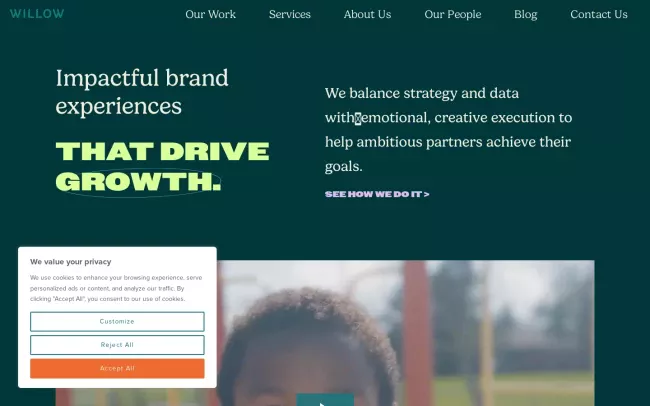 Screenshot of the Willow Marketing Website