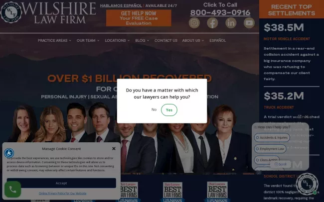 Screenshot of the Wilshire Law Firm Website