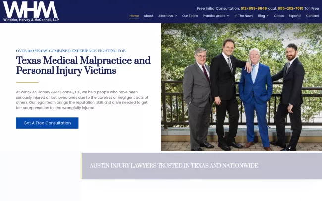 Screenshot of the Winckler, Harvey & McConnell, LLP Website