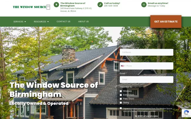 Screenshot of the The Window Source of Birmingham Website