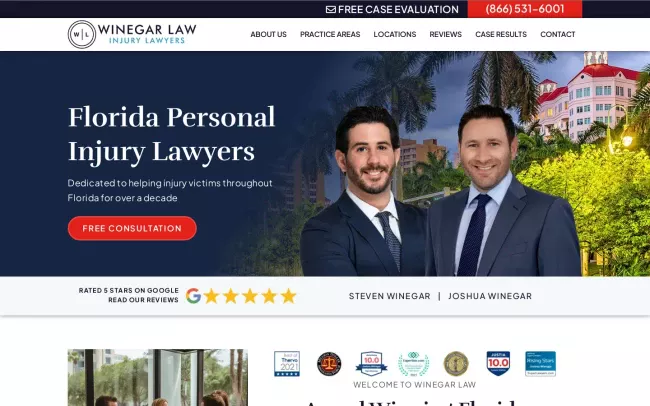 Screenshot of the Winegar Law Injury Lawyers Website