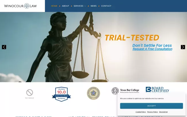 Screenshot of the Winocour Law Website