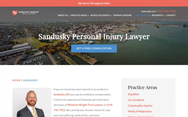 Screenshot of the Wisehart Wright Trial Lawyers Website