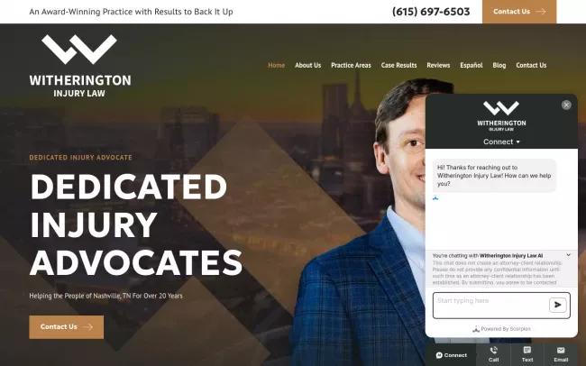 Screenshot of the Witherington Injury Law Website
