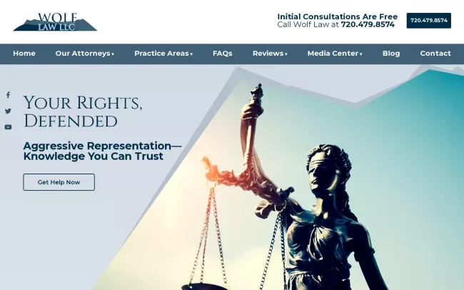 Screenshot of the Wolf Law Criminal Defense Attorney in Denver Website