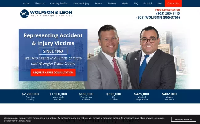 Screenshot of the Wolfson & Leon Website