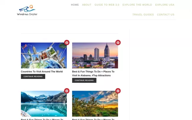 Screenshot of the Wondrous Drifter - Best Travel Guide To Fun & Interesting Places Around The World Blog