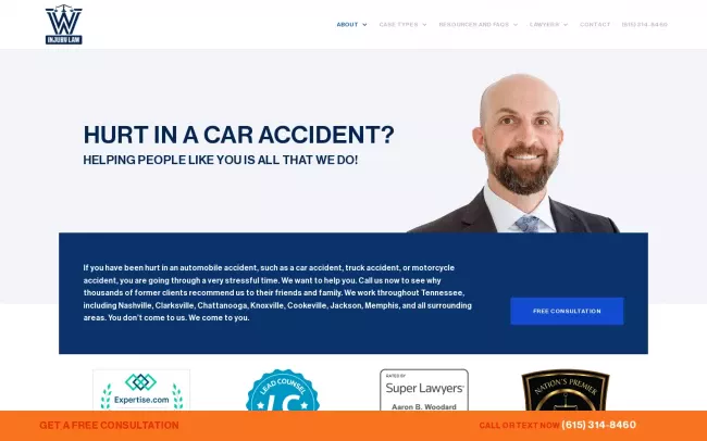 Screenshot of the Woodard Injury Lawyers Website