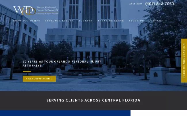 Screenshot of the Wooten, Kimbrough, Damaso & Dennis, P.A. | Injury & Car Accident Lawyers Website