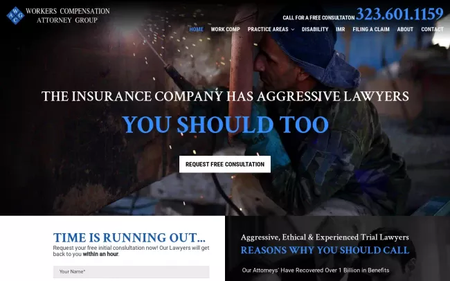Screenshot of the Workers' Compensation Attorney Group Website