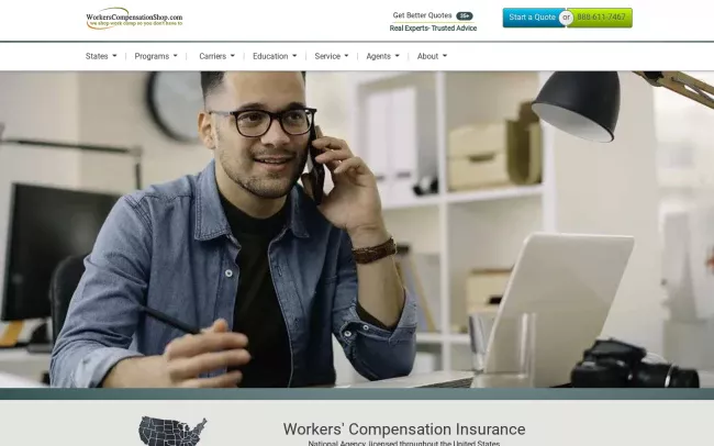 Screenshot of the Workers Compensation Shop.com Website