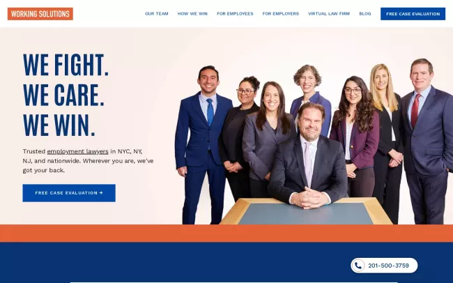 Screenshot of the Working Solutions Law Firm Website