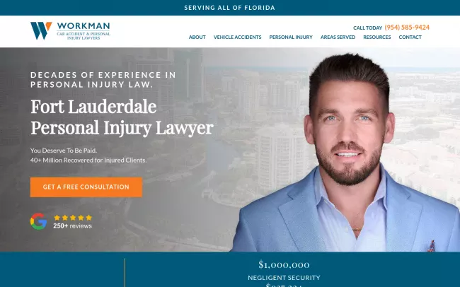 Screenshot of the Workman Car Accident & Personal Injury Lawyers Website